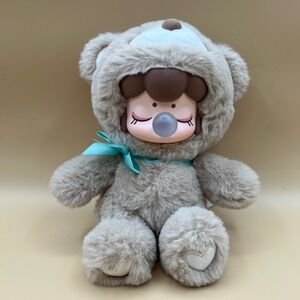 Nanci Rolife Plush Bear Doll Taupe Brown Bubble Gum Vinyl Face Heart Paws 8in